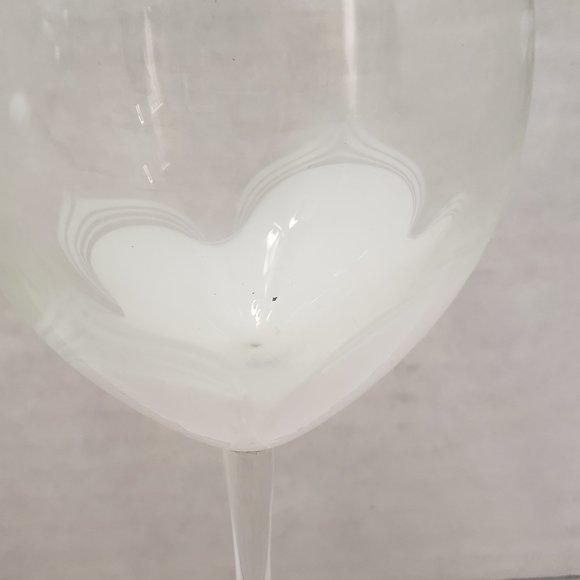 Tall Randy Strong Signed Artist Glass Wine Goblet White pull Clear Wave 80's 85 - Picture 12 of 16